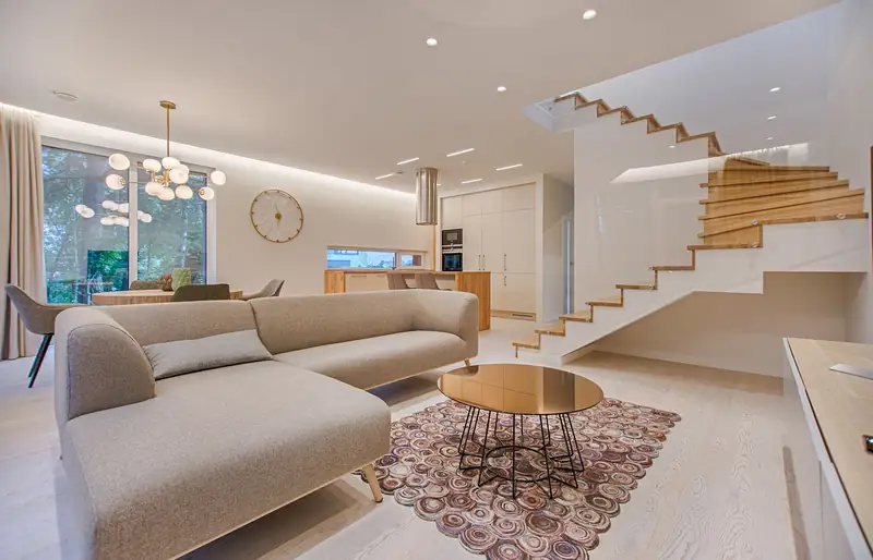 Bright modern living room interior planned with Vastu principles
